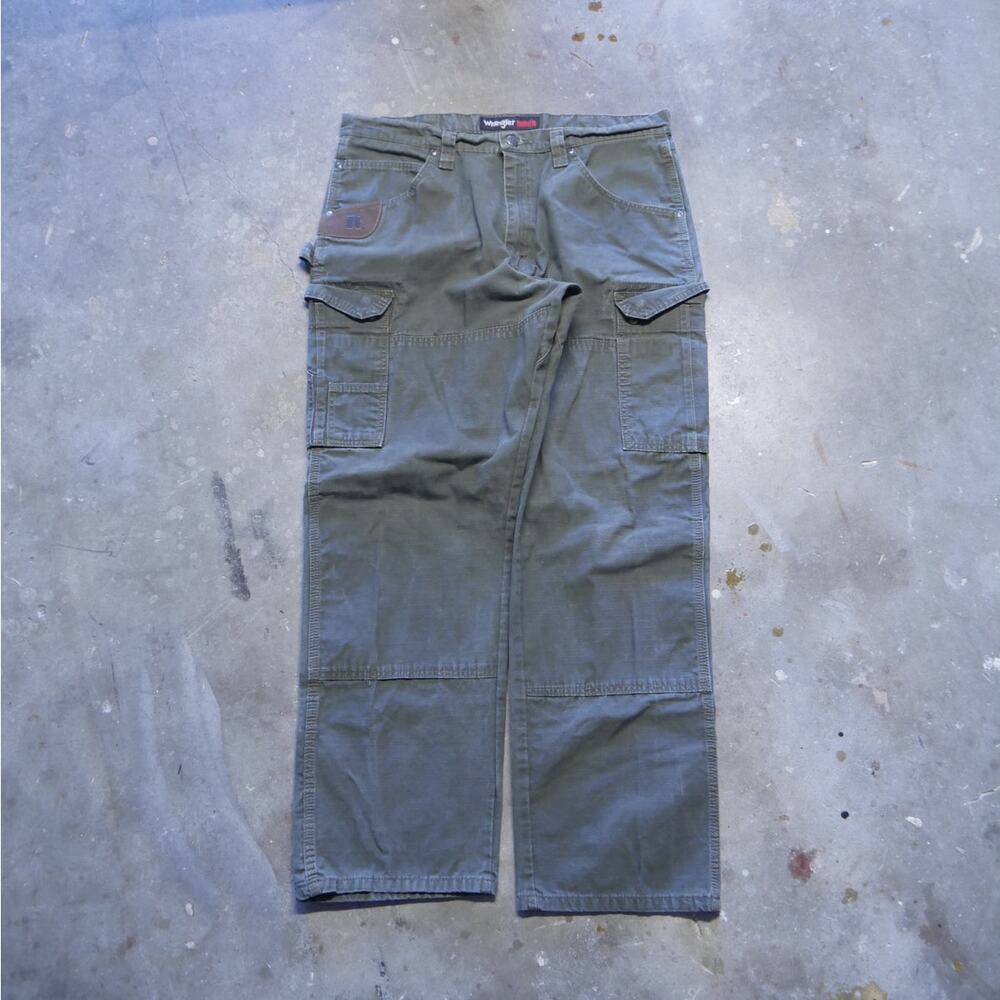 Wrangler Riggs Workwear Men Olive Green Double Knee Cargo Pants Size 36